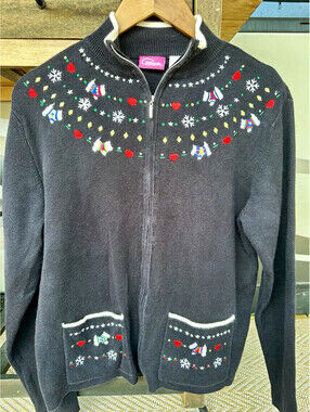 Vintage Pappagallo Women’s XL Full Zip Tight-Knit Mock Neck Cardigan Sweater